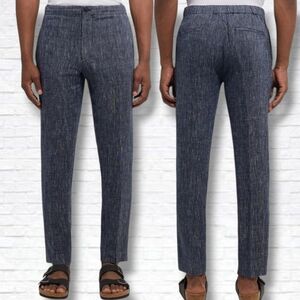 Club Monaco Navy Blue Linen Striped Straight Leg Trouser Pants Size M Mens